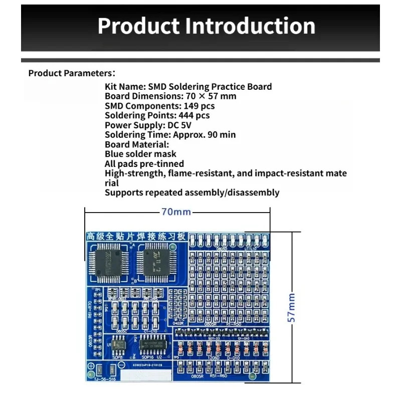 SMD/SMT komponentlari lehimlash amaliy kengashi elektron toʻplamlar oʻquv toʻplami Elektron komponentlar DIY toʻplami SMT aksessuarlari