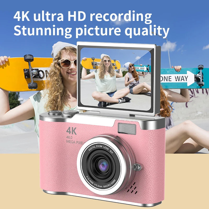 4K 48MP raqamli kamera, videokamera, bolalar, kattalar va yangi boshlanuvchilar uchun 2,4 dyuymli ekranli qayta zaryadlanuvchi kamera.
