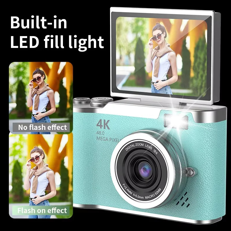 4K 48MP raqamli kamera, videokamera, bolalar, kattalar va yangi boshlanuvchilar uchun 2,4 dyuymli ekranli qayta zaryadlanuvchi kamera.