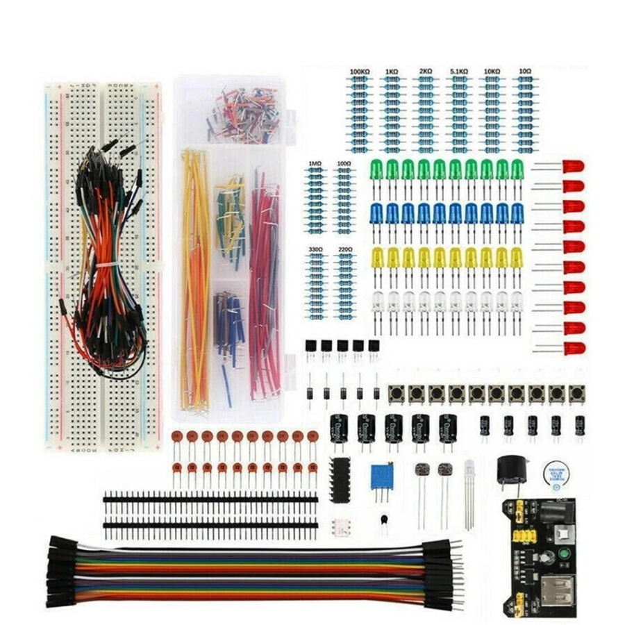 Arduino UNO R3 uchun elektron komponentlar toʻplami DIY boshlangʻich loyihasi umumiy kondensatorlar rezistorlar kondensatorlari 830-quduqni ishlab chiqish kengashi