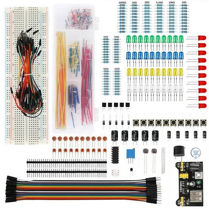 Набор электронных компонентов, стартовый набор «сделай сам» для Arduino R3, стандартные конденсаторы, резисторы, конденсаторы, макетная плата 830 скважин