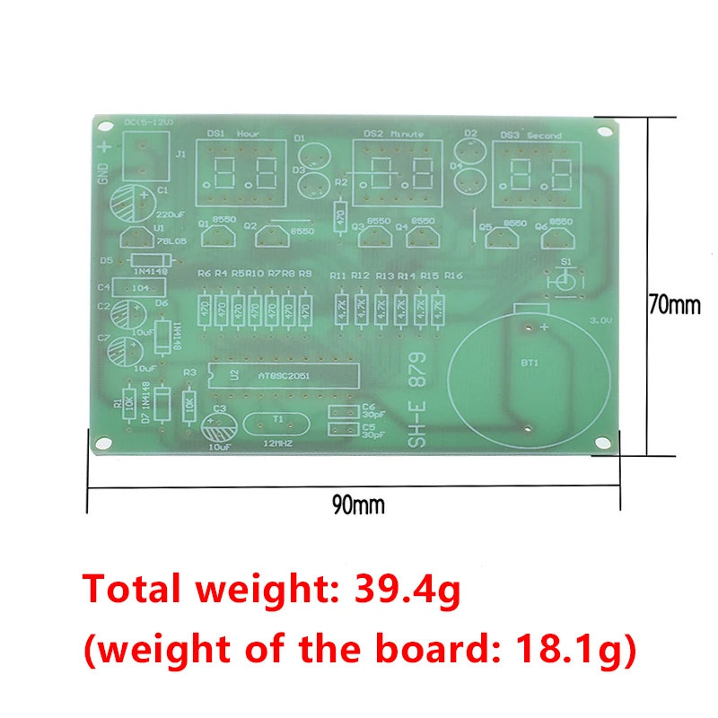 DIY DIY toʻplamlari AT89C2051 elektron soat raqamli naychali LED displey toʻplami Elektron modulli qismlar va komponentlar DC 9V-12V