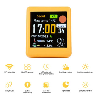 Rus tilidagi Mini Portativ aqlli Wi-Fi soati ob-havo stantsiyasi sovgʻa displeyi ob-havo harorati namlik soati ish stolini bezatish