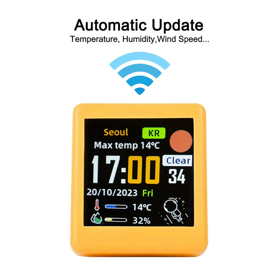 Rus tilidagi Mini Portativ aqlli Wi-Fi soati ob-havo stantsiyasi sovgʻa displeyi ob-havo harorati namlik soati ish stolini bezatish