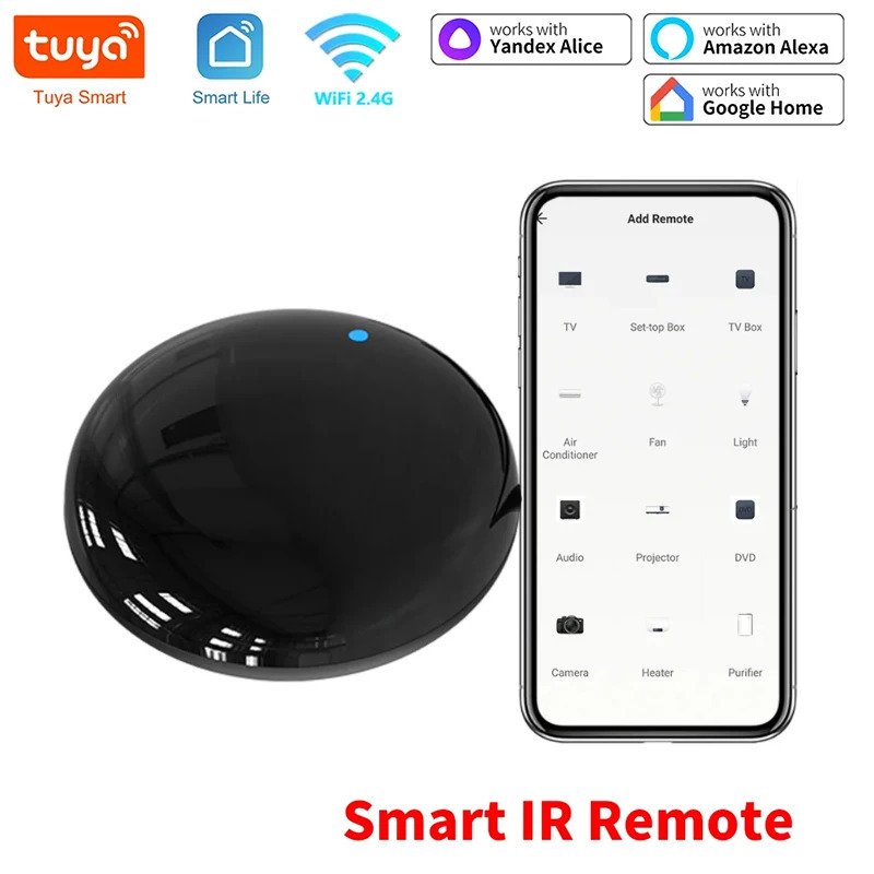 Tuya Smart WiFi IR masofadan boshqarish pulti televizor uchun konditsioner uchun universal infraqizil boshqaruv Alexa, Google Home Smart Life bilan ishlaydi.