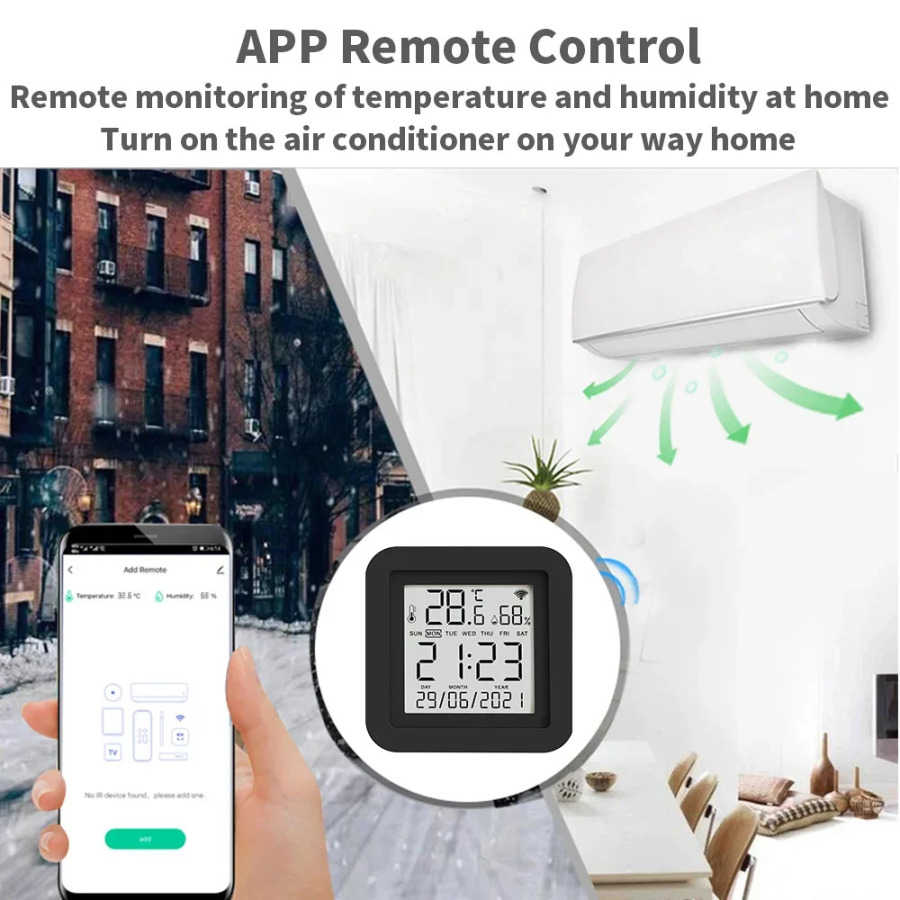 Konditsioner TV uchun Tuya Smart IR pulti AC Alexa Google Home Yandex bilan ishlaydi, namlik sensori