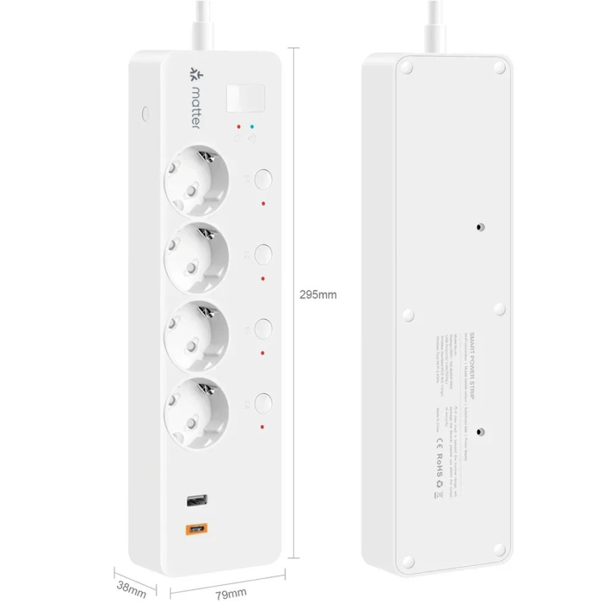 Matter EU Smart Plug Google Home, HomeKit, Siri, SmartThings, Ovozli masofadan boshqarish pulti va Mustaqil boshqaruv, Koʻp Portni qoʻllab-quvvatlaydi.
