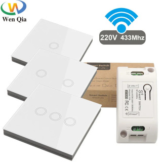 Smart Home Sensorli yorugʻlik kaliti Simsiz 86 * 86 Masofadan qoʻmondon devor kaliti AC 110V 220V 10A 1/2/3 kanalli qabul qiluvchi shift chiroqlari uchun
