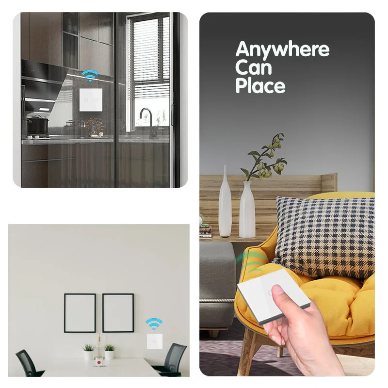 Smart Home Sensorli yorugʻlik kaliti Simsiz 86 * 86 Masofadan qoʻmondon devor kaliti AC 110V 220V 10A 1/2/3 kanalli qabul qiluvchi shift chiroqlari uchun