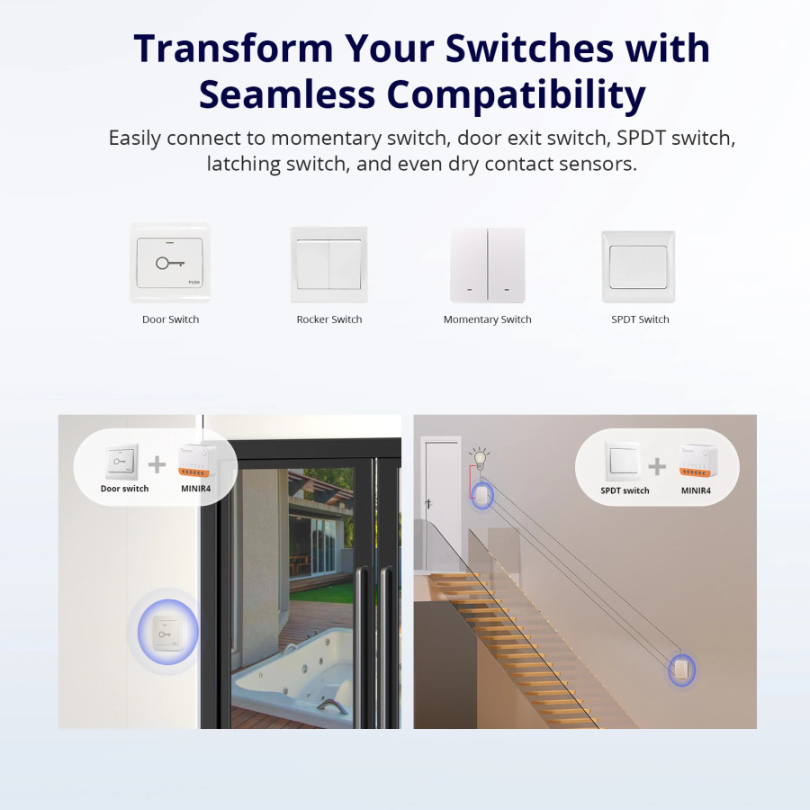 Смарт-переключатель SONOFF MINIR4 с Wi-Fi и 2-сторонним управлением