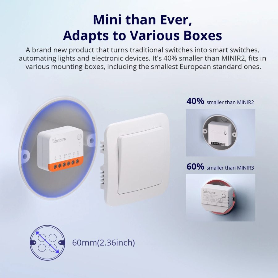 Смарт-переключатель SONOFF MINIR4 с Wi-Fi и 2-сторонним управлением