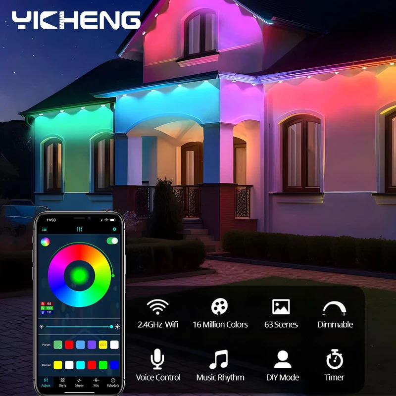 Smart RGB masofadan boshqarish pulti Ochiq IP67 suv oʻtkazmaydigan parda Rojdestvo Xellouin bayrami uchun uy bezatish atmosfera nuri