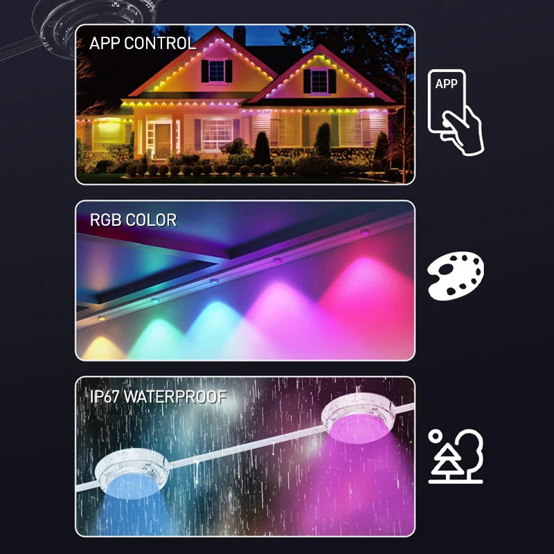 Smart RGB masofadan boshqarish pulti Ochiq IP67 suv oʻtkazmaydigan parda Rojdestvo Xellouin bayrami uchun uy bezatish atmosfera nuri