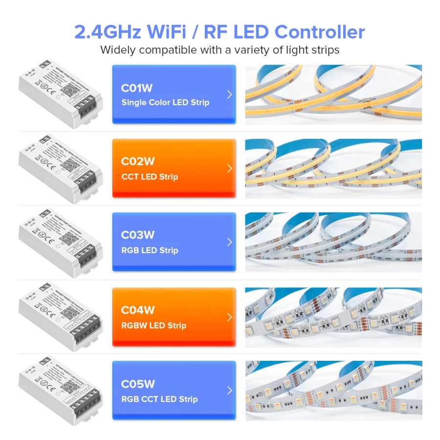 Smart LED kontroller Tuya WiFi Alexa Google Home Bluetooth Ovozli CCT RGB RGBW Dimmer LED Strip IOS Android 2.4G DC12V 24V