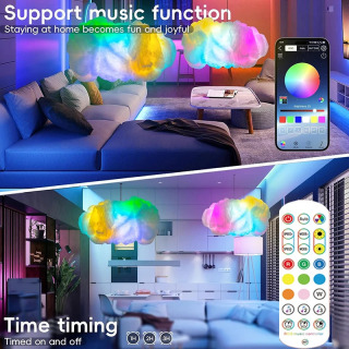 Smart RGBIC bulutli LED chiroq, masofadan boshqarish va ilovalarni boshqarish, musiqa sinxronlash xona/oʻyin maydoni/ziyofat/klub uchun rang-barang atmosfera yoritgichi
