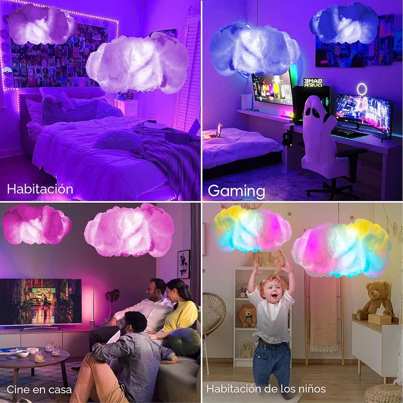 Smart RGBIC bulutli LED chiroq, masofadan boshqarish va ilovalarni boshqarish, musiqa sinxronlash xona/oʻyin maydoni/ziyofat/klub uchun rang-barang atmosfera yoritgichi