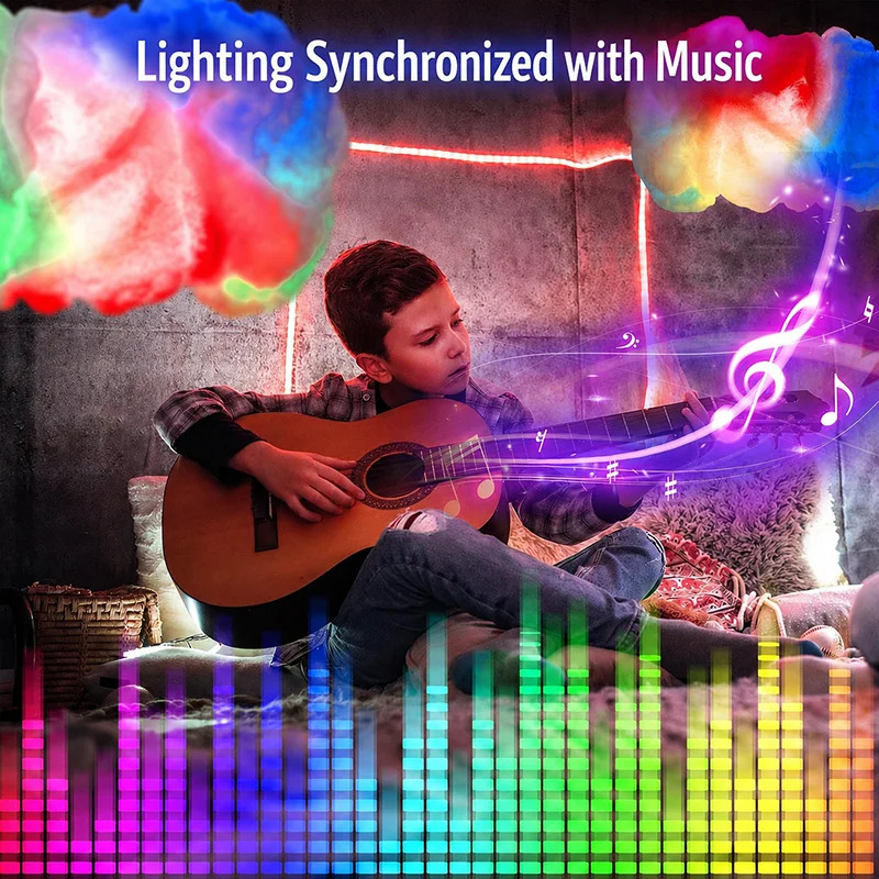Smart RGBIC bulutli LED chiroq, masofadan boshqarish va ilovalarni boshqarish, musiqa sinxronlash xona/oʻyin maydoni/ziyofat/klub uchun rang-barang atmosfera yoritgichi