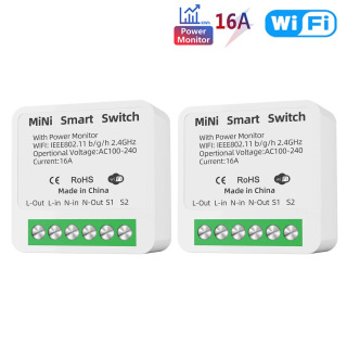 16A Tuya Wi-Fi Smart Switch 2-стороннее управление с переключателем энергонитора Мини-умный выключатель Smart Life Control Alexa через Google Home серебристый Стандарт Великобритании