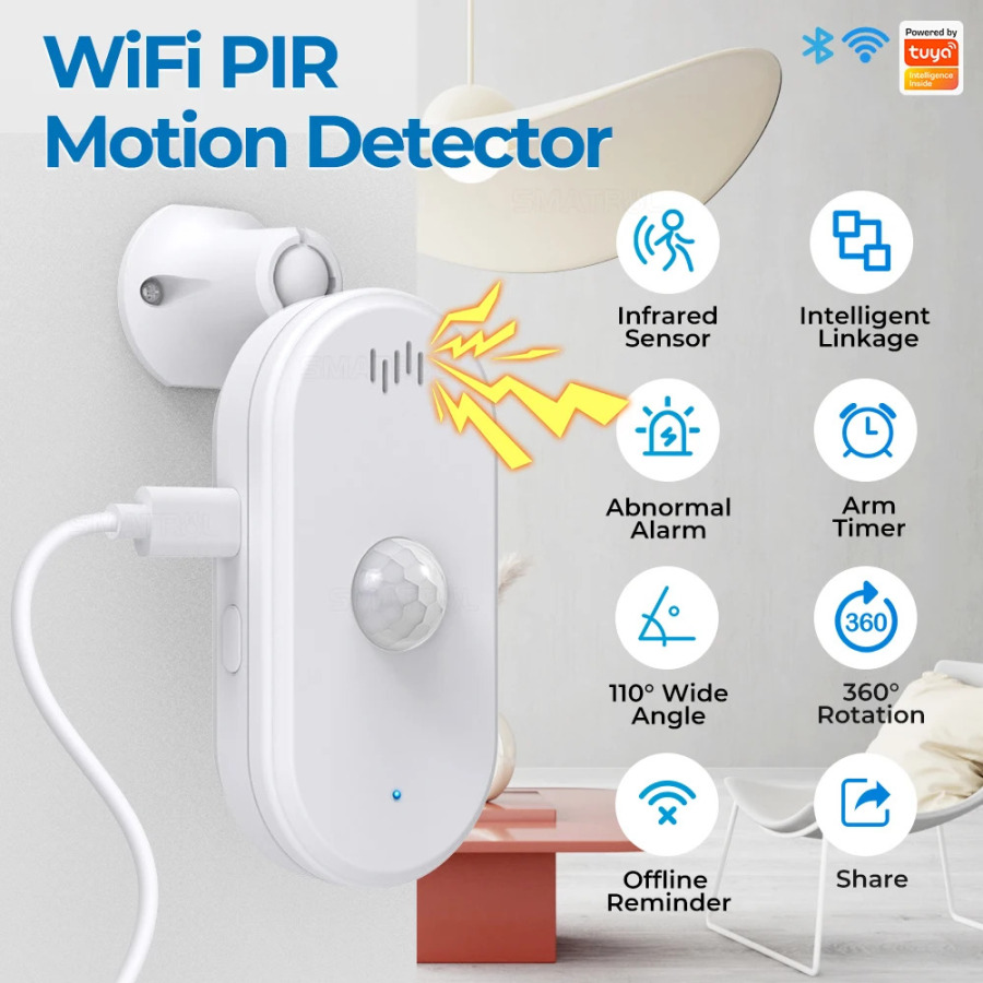 SMATRUL Tuya Smart Wi-Fi Pir harakat sensori Usb uy xavfsizlik tizimi detektori Signal ilovasi Masofadan boshqarish pulti bilan sinxronlash quroli