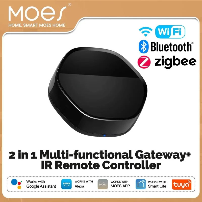 Moes Tuya ZigBee Smart Multi-Mode Gateway, Bluetooth Mesh Hub, 38K kanalli IR masofadan boshqarish pulti va Alexa va Google Home uchun 2-in-1 ovozli boshqaruvi bilan