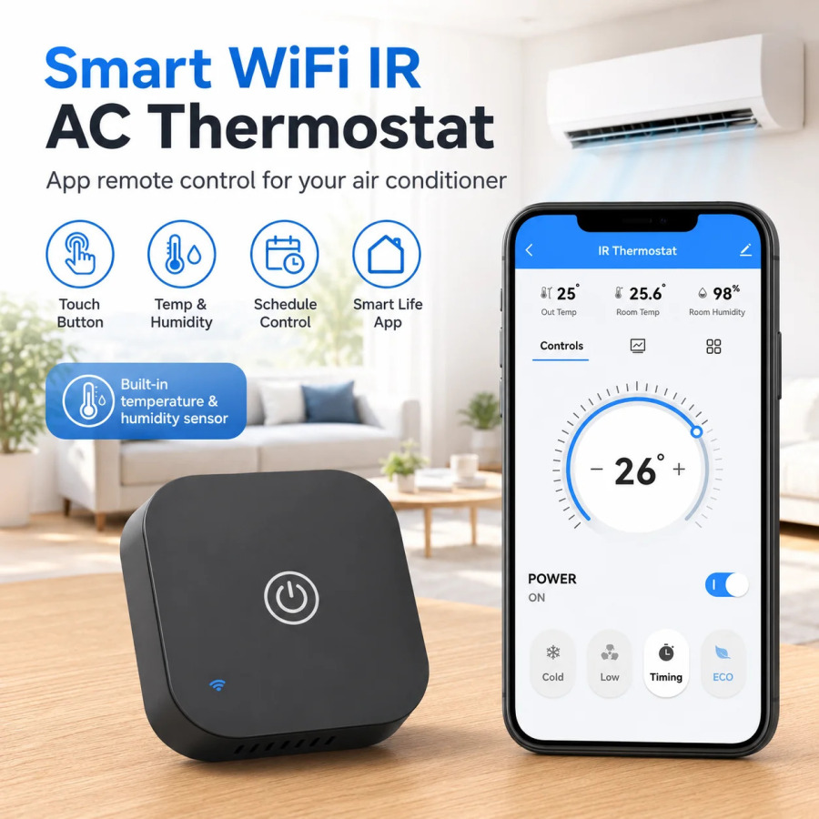Умный ИК-термостат Wi-Fi для кондиционера, контроллер температуры и влажности, сенсорный датчик, кнопки управления, Tuya Smart Life, дистанционное управление, Alexa, Google