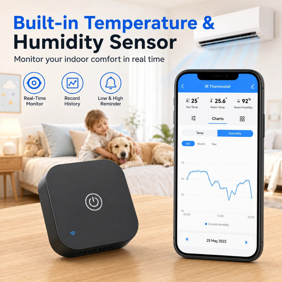 Умный ИК-термостат Wi-Fi для кондиционера, контроллер температуры и влажности, сенсорный датчик, кнопки управления, Tuya Smart Life, дистанционное управление, Alexa, Google