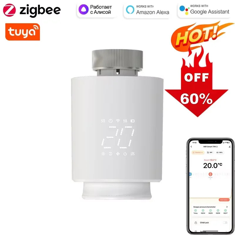 Умный термостат TRV, радиаторный клапан, Zigbee/WiFi, приводная головка Tuya, пульт дистанционного управления температурой, голосовое управление, Alexa Google Home