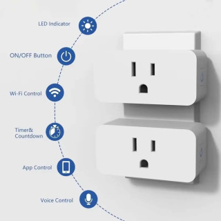 Smart Mini Wi-Fi rozetkasi ovozli boshqaruvga ega, 110-240V, 10A, AQSh standarti, aqlli uy uchun, energiya statistikasi funksiyasi va taymer bilan