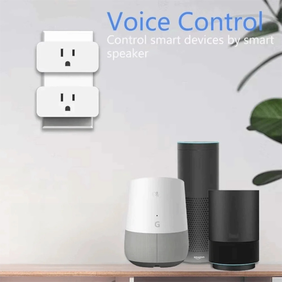 Smart Mini Wi-Fi rozetkasi ovozli boshqaruvga ega, 110-240V, 10A, AQSh standarti, aqlli uy uchun, energiya statistikasi funksiyasi va taymer bilan