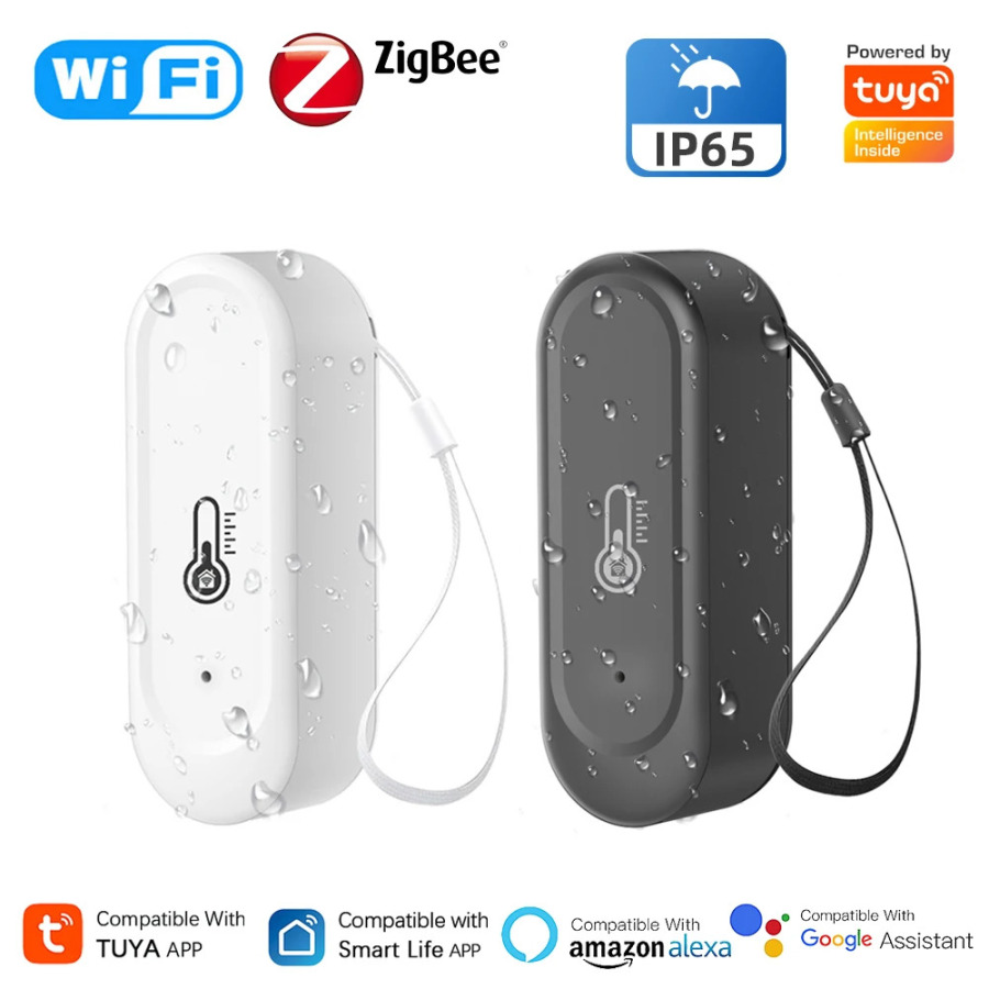 Tuya Wi-Fi/Zigbee Smart harorat namligi sensori tashqi IP65 suv oʻtkazmaydigan ilovasi masofaviy monitoring Alexa Google Home bilan ishlaydi