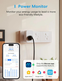 Meross Matter Smart Wi-Fi AU Plug MSS315MA Функция мониторинга энергии дистанционного/голосового управления