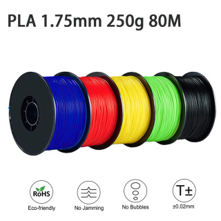 3D bosib chiqarish filamenti PLA 250g Uzunligi 80m Diametri 1,75mm Printer materiali FDM 3D bosib chiqarish dastagi materiali Filament sarf materiallari
