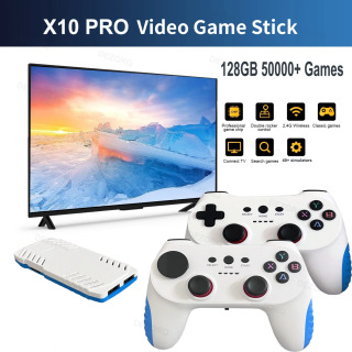 Yangi 128G TV oʻyin konsoli oʻrnatilgan 50000 retro oʻyinlar 50 ta videojuegos konsol emulyatorlari Dual Wireless X10 Pro Gamepad 4K oʻyin konsoli