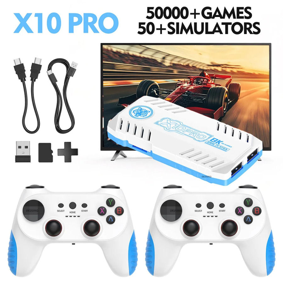 Yangi 128G TV oʻyin konsoli oʻrnatilgan 50000 retro oʻyinlar 50 ta videojuegos konsol emulyatorlari Dual Wireless X10 Pro Gamepad 4K oʻyin konsoli
