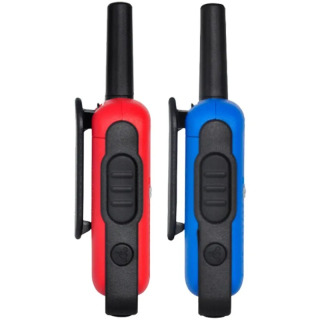 Motorola TLKR-T42 radiosi litsenziyasiz LCD displeyli 16 kanalli va 4 kmgacha masofaga ega AA batareyalaridan foydalanadi (batareyasiz)