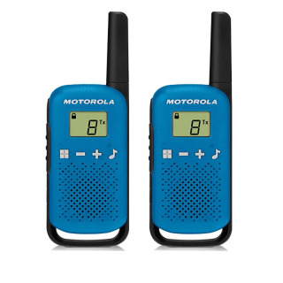Motorola TLKR-T42 radiosi litsenziyasiz LCD displeyli 16 kanalli va 4 kmgacha masofaga ega AA batareyalaridan foydalanadi (batareyasiz)