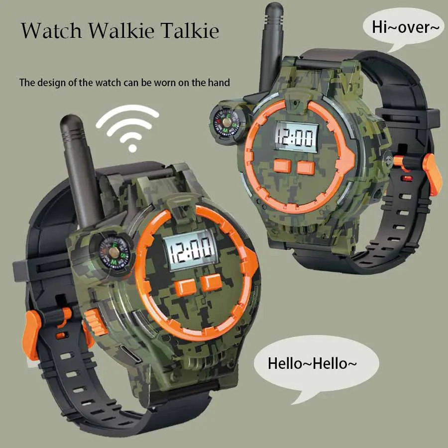 Yangi bolalar uchun harbiy kamuflyaj Walkie Talkie soati oʻyinchoqlari Ota-onalar va bolalar uchun ichki va tashqi makon oʻzaro simsiz masofadan qoʻngʻiroq qilish USB zaryadlash