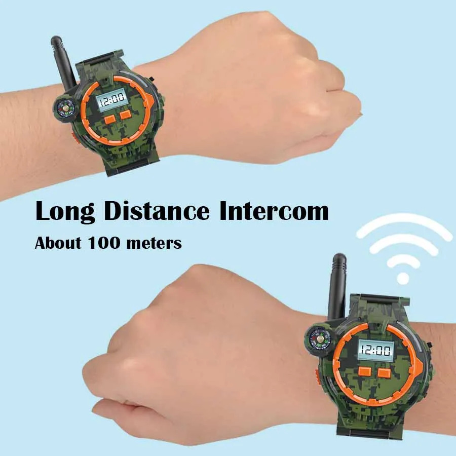 Yangi bolalar uchun harbiy kamuflyaj Walkie Talkie soati oʻyinchoqlari Ota-onalar va bolalar uchun ichki va tashqi makon oʻzaro simsiz masofadan qoʻngʻiroq qilish USB zaryadlash
