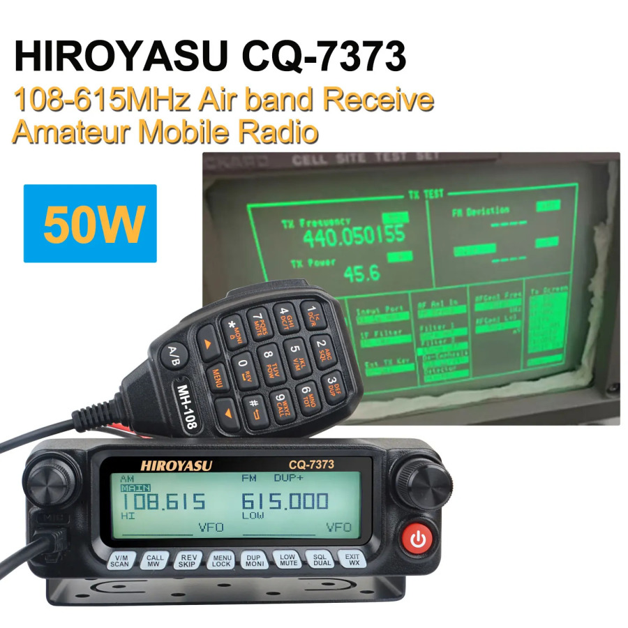 HIROYASU CQ-7373 Walkie Talkie 50W 1000Ch havo tarmoqli sakkiz tarmoqli Rx V.U ikki tarmoqli Tx olinadigan old panel uy mobil radiosi