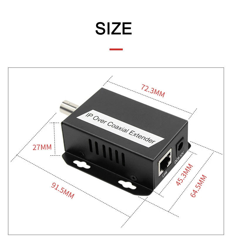 CCTV kameralari uchun Ethernet Over Coax (EoC) toʻplami Coax HD orqali 1 juft IP tarmoq kengaytirgichi