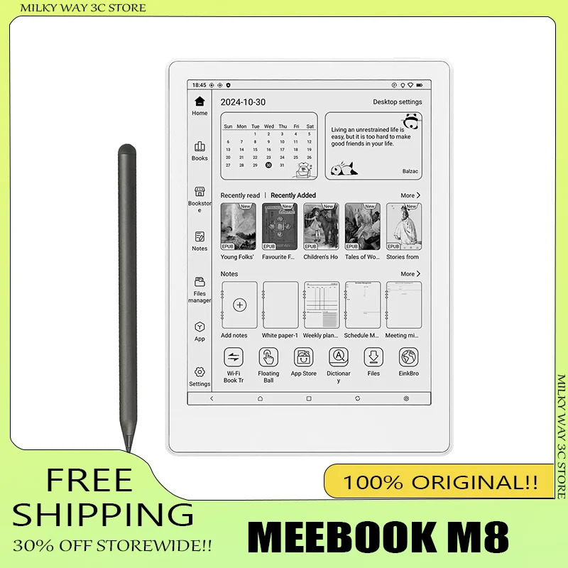 Электронная книга Meebook International Edition 7.8" на Android 14 с интеллектуальным быстрым экраном E-Ink, 4 ГБ ОЗУ, 64 ГБ ПЗУ