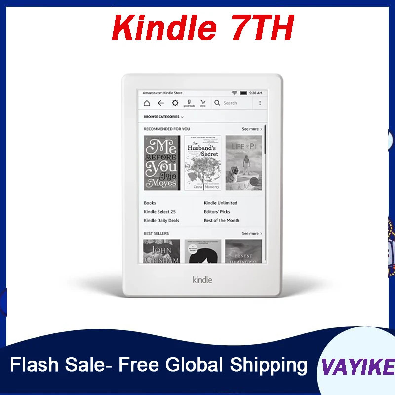 Kindle 7th E-Reader 6 dyuymli yorugʻliksiz, roʻyxatdan oʻtgan hisob, elektron oʻquvchi ekrani, WIFI ulanishi va bir nechta tillar