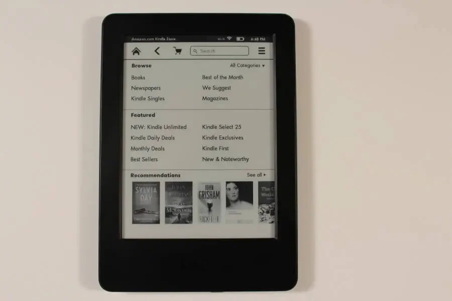 Kindle 7th E-Reader 6 dyuymli yorugʻliksiz, roʻyxatdan oʻtgan hisob, elektron oʻquvchi ekrani, WIFI ulanishi va bir nechta tillar
