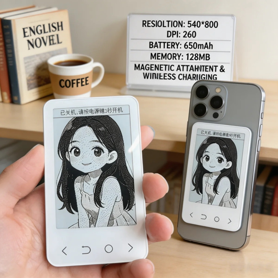 Электронная книга 3,52 дюйма с магнитным E Ink экраном, беспроводной зарядкой, 66 г, высокая частота обновления, с подсветкой, ультратонкая, 650 мАч, портативная