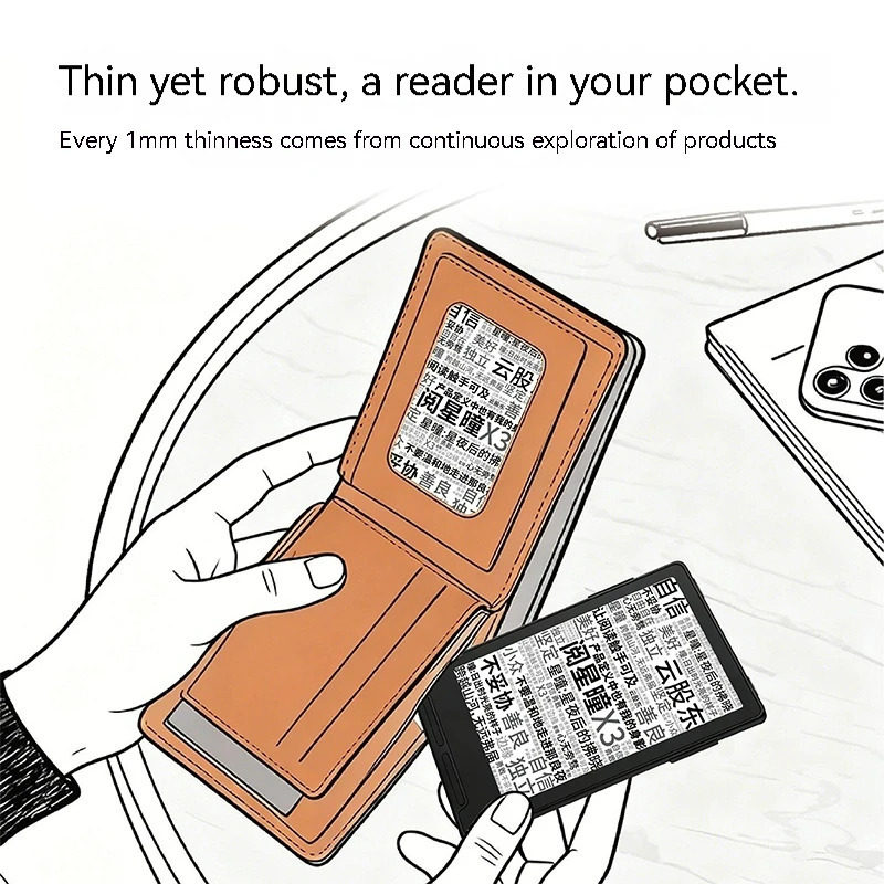 Электронная книга XTEINK X3 E Ink Reader, 3,7 дюйма, ультратонкая, портативная, с аккумулятором 650 мАч, 792x528, 259 PPI, карманная, для студентов