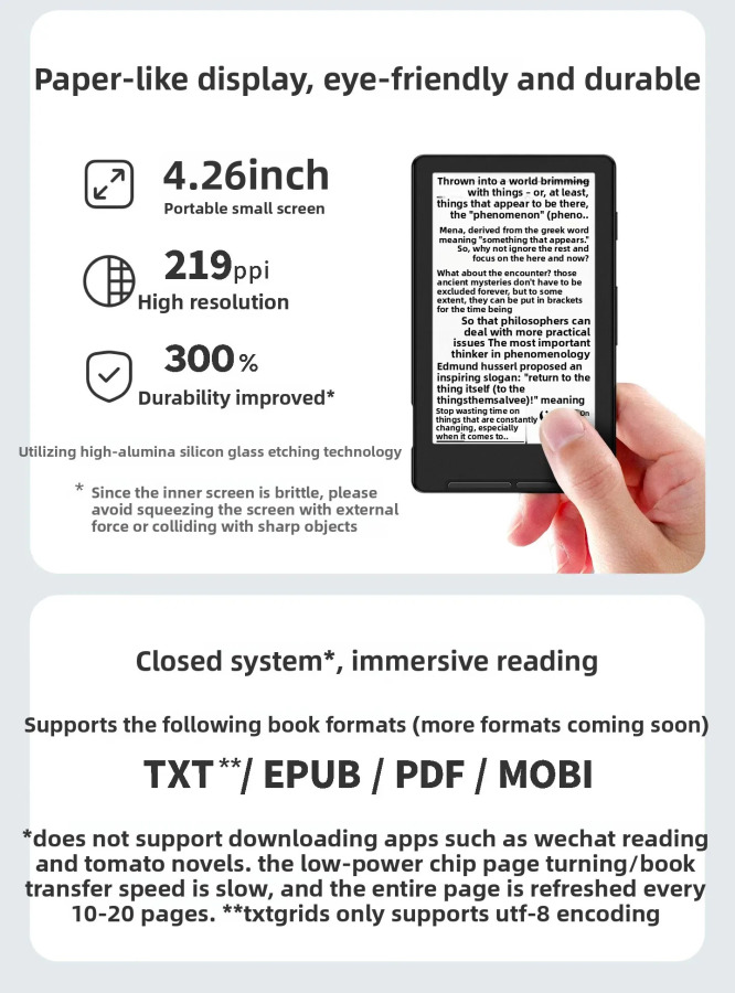 Электронная книга XTEINK X4 с 4,3-дюймовым экраном E-Ink, магнитным креплением, легкая, портативная, ультратонкая, 16 ГБ, в чехле, для индивидуальных подарков