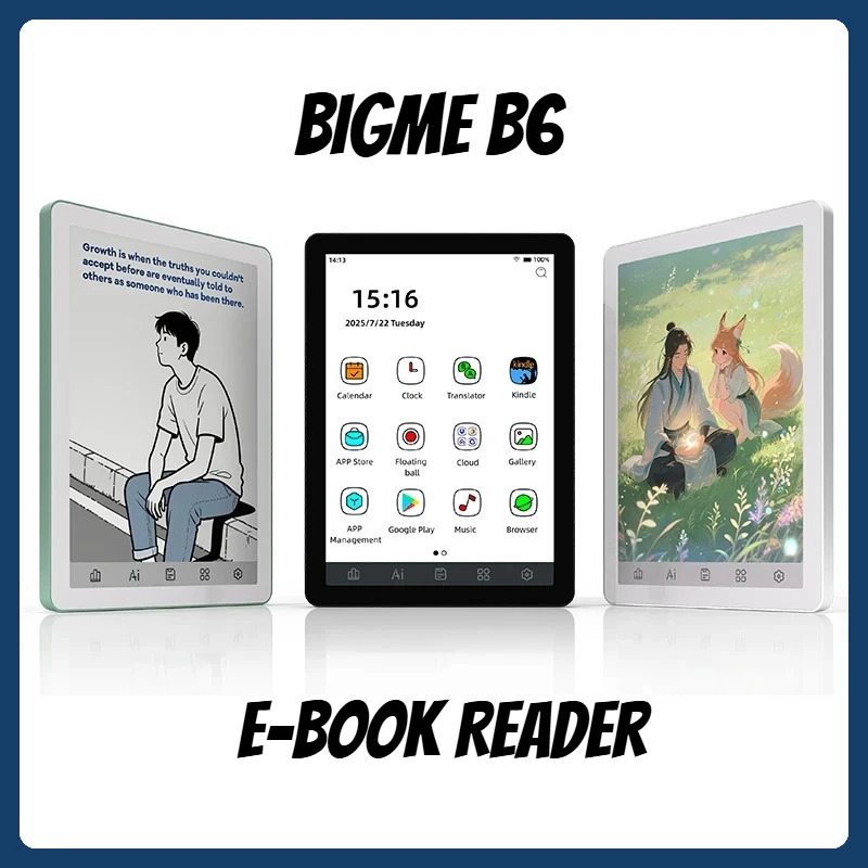 Электронная книга Bigme B6 с магнитным креплением, портативная, 6 дюймов, легкая, тонкая, с экраном E-Ink, 300 PPI, разрешение 800x480, аккумулятор 650 мАч, подарок