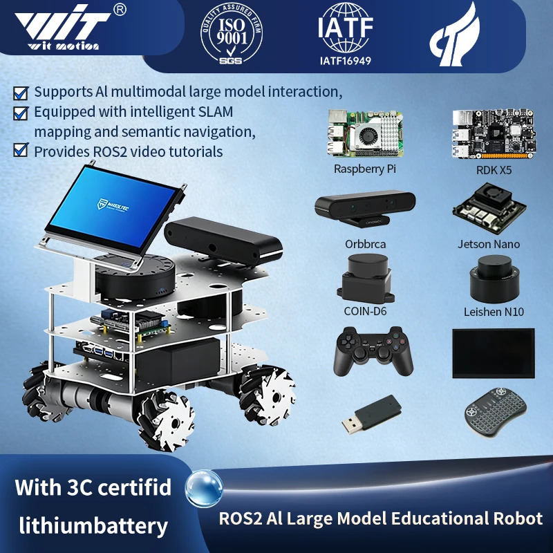 AI, LiDAR navigatsiyasi, 3D chuqurlik kamerasi, Ackermann differensial diski va Mecanum gʻildiraklariga ega Raspberry Pi 5 R550 robot avtomobili