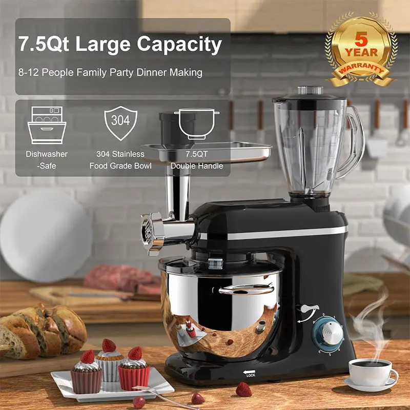 Oshxona jihozlari Blender va goʻsht maydalagich qismlari bilan koʻp funktsiyali 3in 1 mikser Oziq-ovqat mikserlari