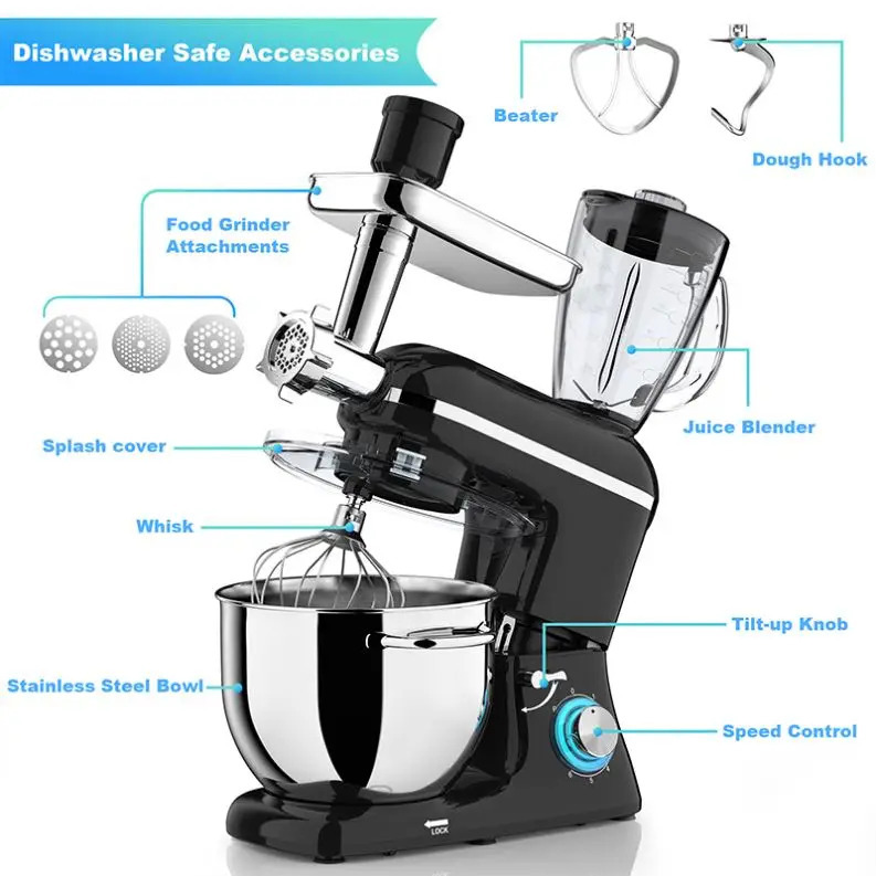 Oshxona jihozlari Blender va goʻsht maydalagich qismlari bilan koʻp funktsiyali 3in 1 mikser Oziq-ovqat mikserlari